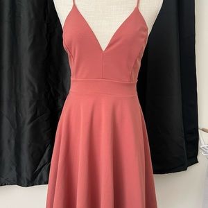 Mauve Pink Lace Back Deep V High Low Midi Dress